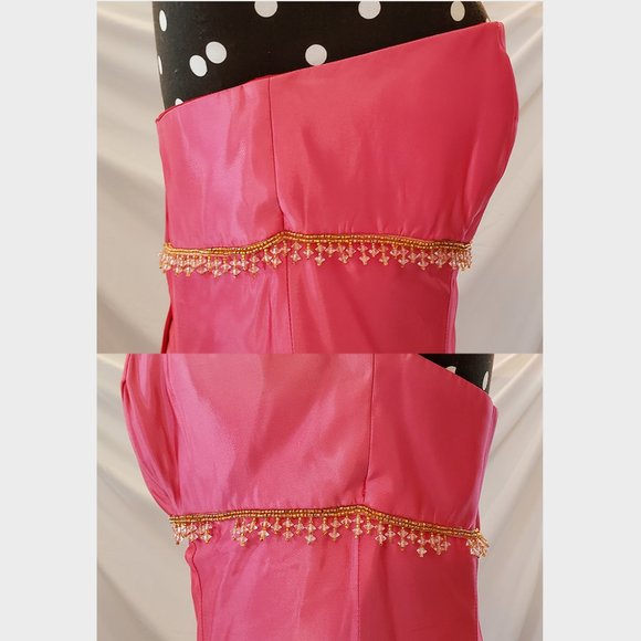 SALE Pink strapless gown dress 7/8 gold beading - Picture 4 of 10